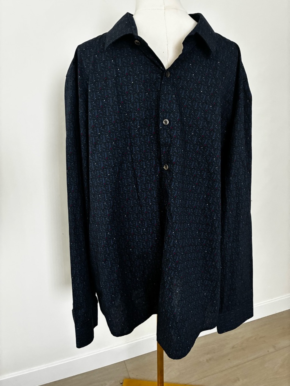 Tasso Elba Men's XXL Navy  Patterned Button-Up Shirt